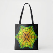 Dot Mandala Blume Orange Gelb Grün und Blau Tasche (Vorderseite)