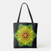 Dot Mandala Blume Orange Gelb Grün und Blau Tasche (Rückseite)