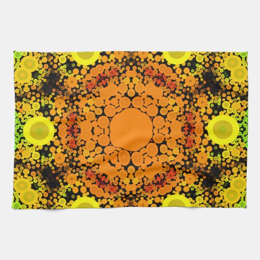 Dot Mandala Blume Orange Gelb und Grün Geschirrtuch (Horizontal)