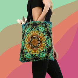 Dot Mandala Blume Orange Green und Blue Tasche