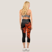 Dot Mandala Blume Orange und Black Capri Leggings (Rückseite)