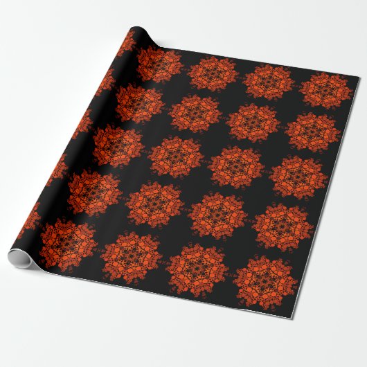 Dot Mandala Blume Orange und Black Geschenkpapier (Ungerollt)
