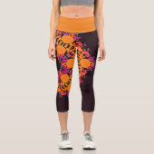 Dot Mandala Blume Orange und Pink Capri Leggings (Vorderseite)