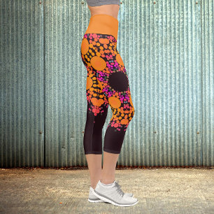Dot Mandala Blume Orange und Pink Capri Leggings
