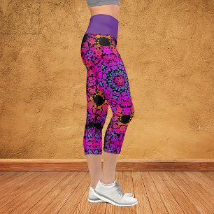 Dot Mandala Blume Rosa Blau und Orange Capri Leggings