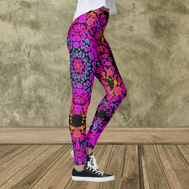Dot Mandala Blume Rosa Blau und Orange Leggings