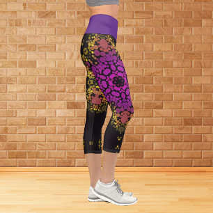 Dot Mandala Blume Rosa Gelb und Schwarz Capri Leggings