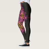 Dot Mandala Blume Rosa Gelb und Schwarz Leggings (Links)