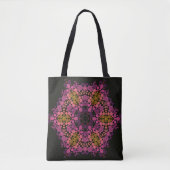 Dot Mandala Blume Rosa Gelb und Schwarz Tasche (Vorderseite)