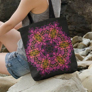 Dot Mandala Blume Rosa Gelb und Schwarz Tasche