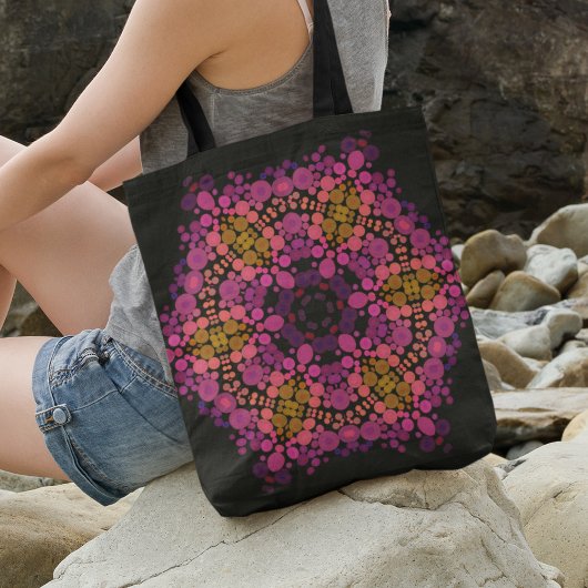 Dot Mandala Blume Rosa Gelb und Schwarz Tasche