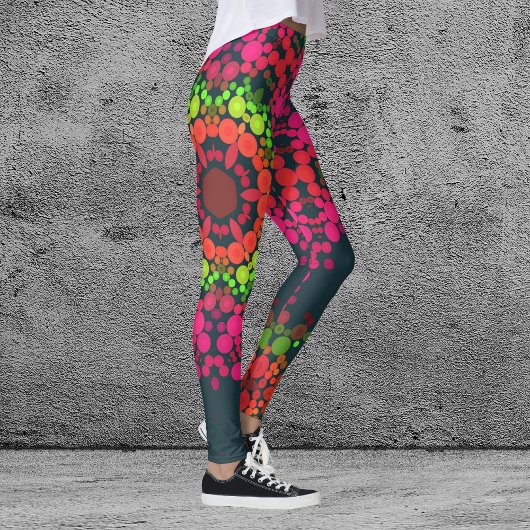 Dot Mandala Blume Rosa Grün und Orange Leggings