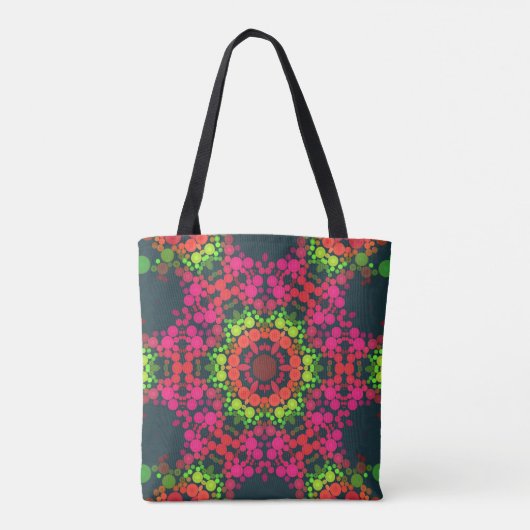 Dot Mandala Blume Rosa Grün und Orange Tasche (Rückseite)