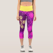 Dot Mandala Blume Rosa und Gelb Capri Leggings (Vorderseite)