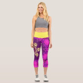 Dot Mandala Blume Rosa und Gelb Capri Leggings (Vorderseite)