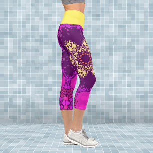 Dot Mandala Blume Rosa und Gelb Capri Leggings