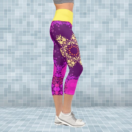 Dot Mandala Blume Rosa und Gelb Capri Leggings