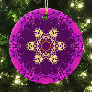 Dot Mandala Blume Rosa und Gelb Keramik Ornament