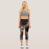 Dot Mandala Blume Rot Gelb und Grau Capri Leggings (Vorderseite)