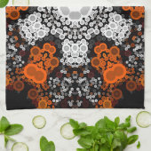 Dot Mandala Blume Weiß Orange und Schwarz Geschirrtuch (Gefaltet)
