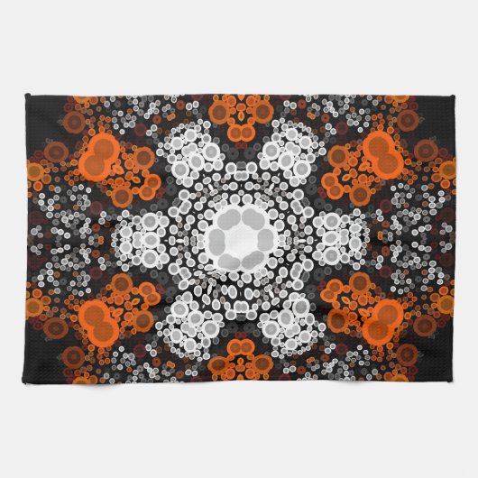 Dot Mandala Blume Weiß Orange und Schwarz Geschirrtuch (Horizontal)