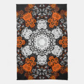 Dot Mandala Blume Weiß Orange und Schwarz Geschirrtuch (Vertikal)