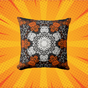 Dot Mandala Blume Weiß Orange und Schwarz Kissen