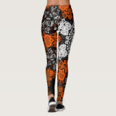 Dot Mandala Blume Weiß Orange und Schwarz Leggings (Rückseite)