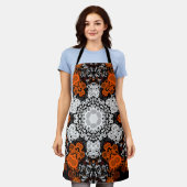 Dot Mandala Blume Weiß Orange und Schwarz Schürze (Getragen)