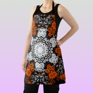Dot Mandala Blume Weiß Orange und Schwarz Schürze