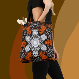 Dot Mandala Blume Weiß Orange und Schwarz Tasche