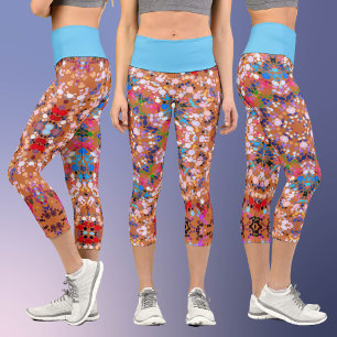 Dot Mandala Orange Blue Pink und White Capri Leggings