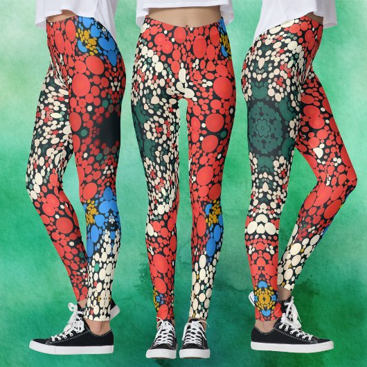 Dot Mandala Red White Blue und Green Leggings