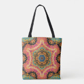 Dot Mandala Rosa Blau Schwarz und Gelb Tasche (Rückseite)