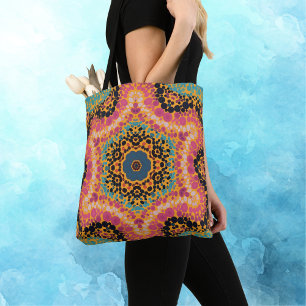 Dot Mandala Rosa Blau Schwarz und Gelb Tasche