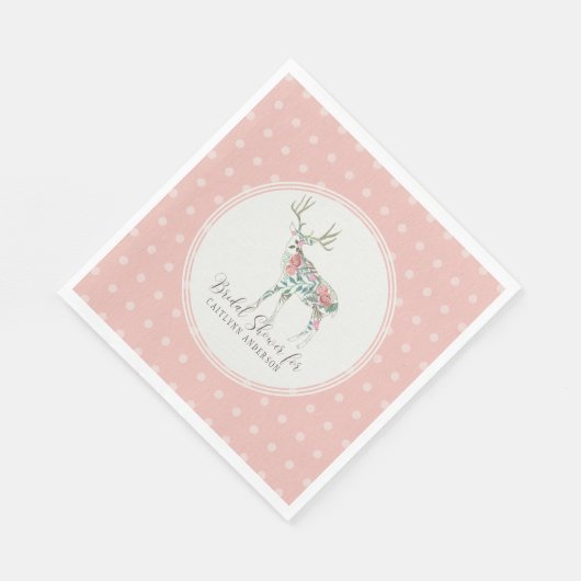 Dot Pattern Boho Floral Deer w Antlers Pink Roses Serviette (Ecke)