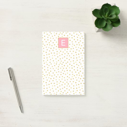 Dot Pattern Monogram Pink Gold Girly Post-it Klebezettel (Büro)