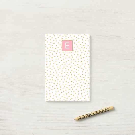 Dot Pattern Monogram Pink Gold Girly Post-it Klebezettel (Auf Schreibtisch)