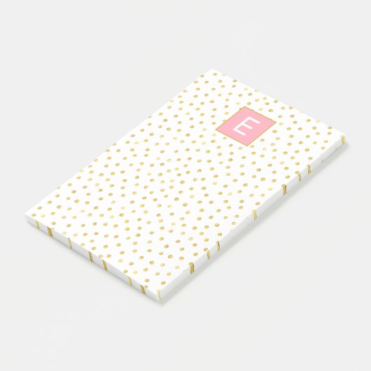 Dot Pattern Monogram Pink Gold Girly Post-it Klebezettel (angewinkelt)
