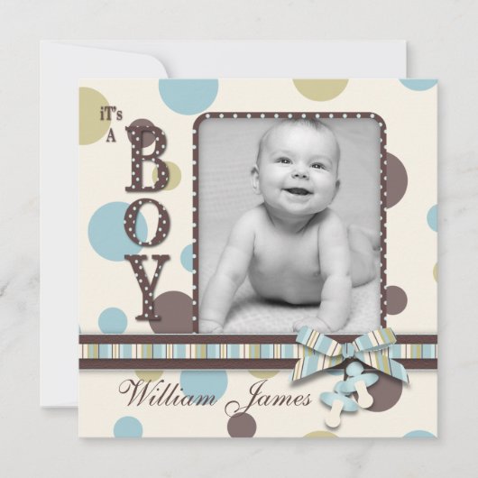 Dot Print mit 3D-Look Bow Birth Ankündigung (Vorderseite)