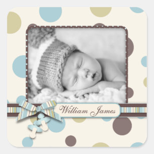 Dot Print mit 3D-Look Bow Birth Ankündigung Quadratischer Aufkleber