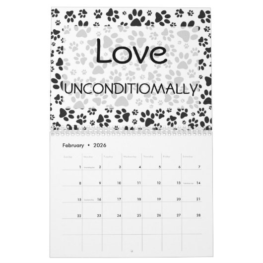 Dotkalender für Hunde schwarz und weiß Polka Kalender (Feb 2026)