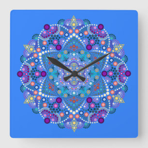 Dotmalerei trifft Mandala 2 18 Quadratische Wanduhr