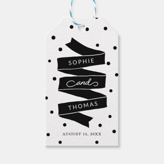 Dots and Ribbon Wedding Gevor Geschenkanhänger (Vorderseite)