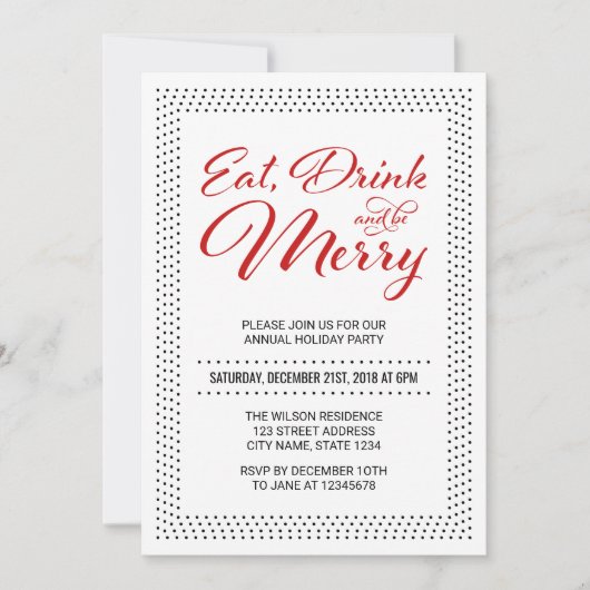 Dots Border Eat, Drinks und sei Meran Holiday Part Einladung (Vorderseite)