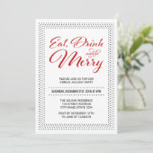 Dots Border Eat, Drinks und sei Meran Holiday Part Einladung (Stehend Vorderseite)