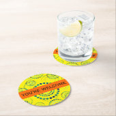 Dots Circle Power Blume II + Ihr Backgr. Idee Runder Pappuntersetzer (Vor Ort)