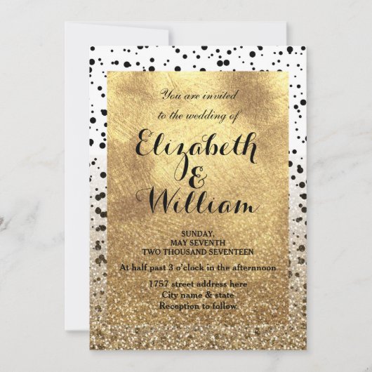 Dots Confetti und Imitate Golddesign Einladung (Vorderseite)