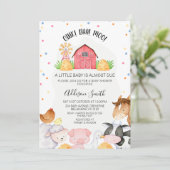 Dots Gender Neutral Farm Red Stall Baby Dusche Einladung (Stehend Vorderseite)