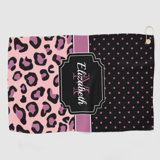 Dots & Leopard Print Golfhandtuch (Horizontal)